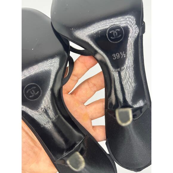 Chanel Embellished Classic Black Satin Strappy Sandals size 39.5 - Picture 7 of 11